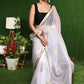 Beautiful white Organza saree with golden classy Zari embroidery & border