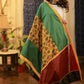 Green Handloom Cotton Dupatta with Ajrakh In the middle and on borders