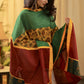 Green Handloom Cotton Dupatta with Ajrakh In the middle and on borders