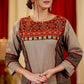 Straight cut Cotton Ajrakh kurta with Contrast Yoke and Hand Made Kutch Mirror work