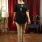 Black cotton top with exclusive hand embroidered mirror work motifs