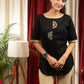 Black cotton top with exclusive hand embroidered mirror work motifs