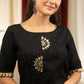 Black cotton top with exclusive hand embroidered mirror work motifs