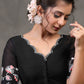 Classy Scalloped Floral Embroidered Cotton Silk Blouse with Chanderi Sleeves