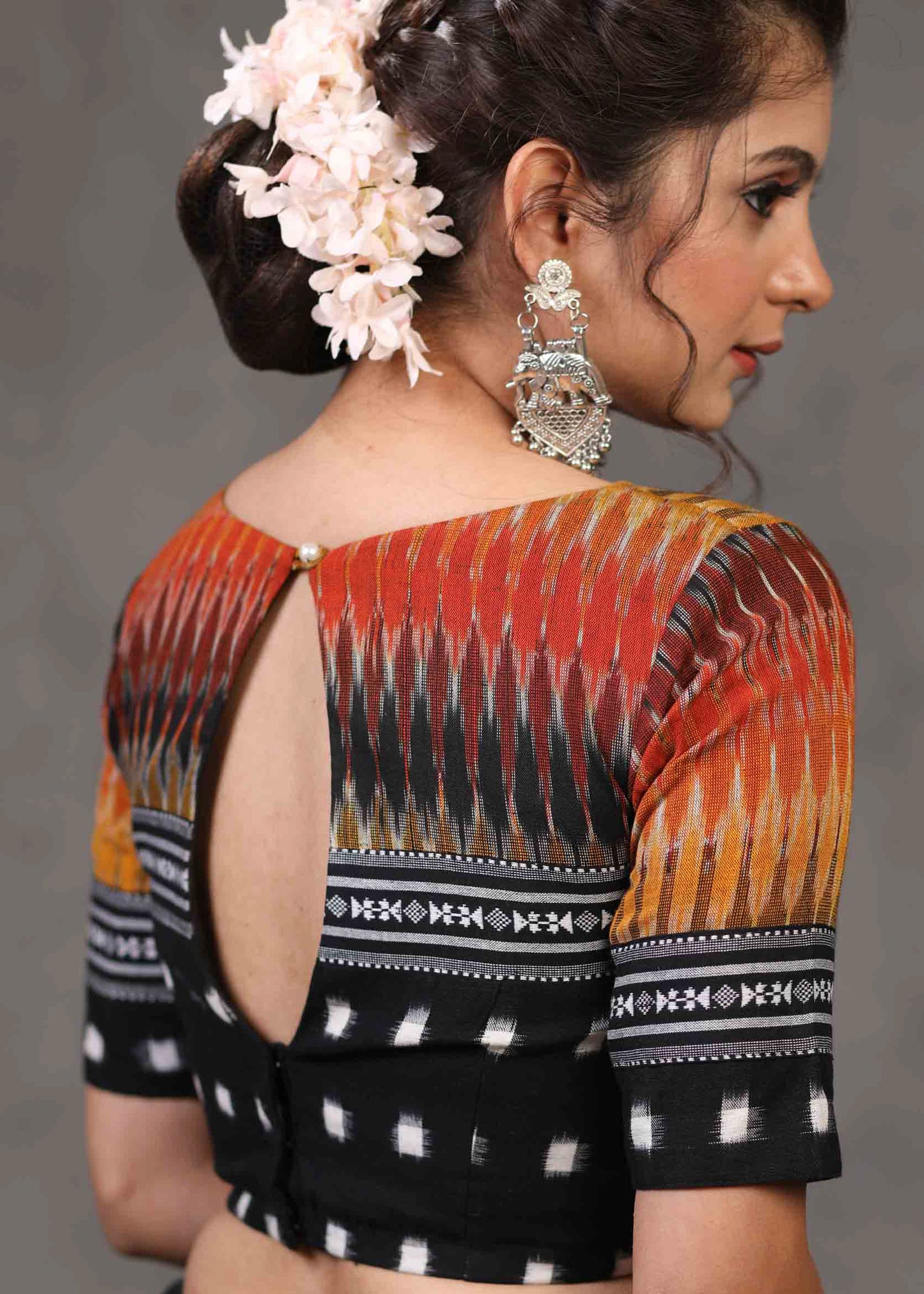 Elegant Ikat Combination Blouse with Beautiful Fisheye Back