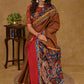 Classy Rust Cotton Saree with Maroon Cotton Silk Border and Kalamkari Pallu