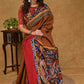 Classy Rust Cotton Saree with Maroon Cotton Silk Border and Kalamkari Pallu