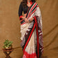 Cream Cotton Saree with Beautiful Red and Black Alpana Painting