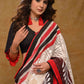 Cream Cotton Saree with Beautiful Red and Black Alpana Painting