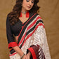 Cream Cotton Saree with Beautiful Red and Black Alpana Painting