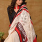 Cream Cotton Saree with Beautiful Red and Black Alpana Painting