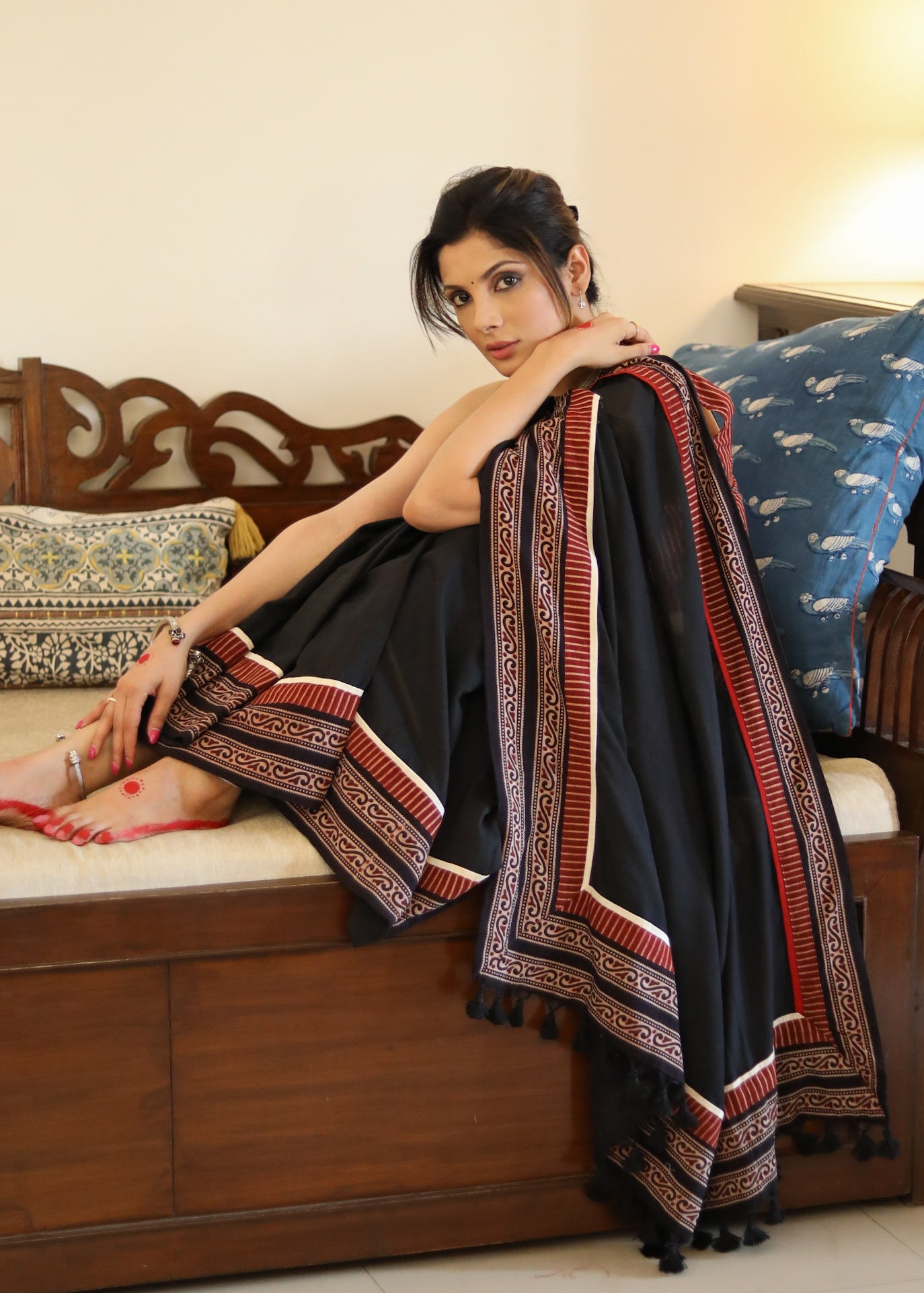 Beautiful black Cotton saree with exclusive Ajrakh border