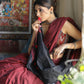 Lightweight maroon & black combination Cotton saree with Ikat blouse