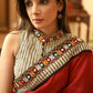 Exclusive maroon Cotton saree with line Ajrakh & mirror work border