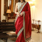 Exclusive maroon Cotton saree with line Ajrakh & mirror work border