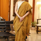 Breezy mustard plain Cotton saree with printed Cotton blouse