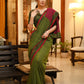 Versatile green and magenta combination Cotton saree with green Ajrakh border