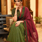 Versatile green and magenta combination Cotton saree with green Ajrakh border