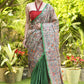 Artisanal Green Pure Ghicha Silk Handpainted Madhubani Saree