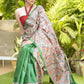 Artisanal Green Pure Ghicha Silk Handpainted Madhubani Saree