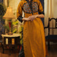 Straight cut Mustard Cotton Silk  Kurta with Exclusive Hand made Kutch Mirror work and Ikat