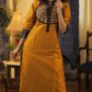 Straight cut Mustard Cotton Silk  Kurta with Exclusive Hand made Kutch Mirror work and Ikat