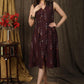 Trendy wine ikat overalp dress highlighted with claasy wooden buttons