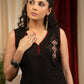 Black sleeveless top with embroidered motif