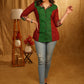 Exclusive Red & Green Cotton Combination Shirt with Ikat Collar and Turn Up Sleeves