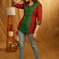 Exclusive Red & Green Cotton Combination Shirt with Ikat Collar and Turn Up Sleeves