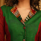 Exclusive Red & Green Cotton Combination Shirt with Ikat Collar and Turn Up Sleeves