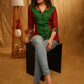 Exclusive Red & Green Cotton Combination Shirt with Ikat Collar and Turn Up Sleeves