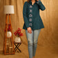 Elegant Teal Handpainted Shirt with Bandhani Motifs on Cuffs and Front Panel