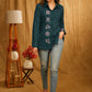 Elegant Teal Handpainted Shirt with Bandhani Motifs on Cuffs and Front Panel