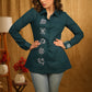 Elegant Teal Handpainted Shirt with Bandhani Motifs on Cuffs and Front Panel