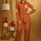 Elegant Rust Pure Cotton Shirt with Leaf Embroidered Motif