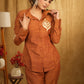 Elegant Rust Pure Cotton Shirt with Leaf Embroidered Motif