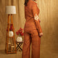 Elegant Rust Pure Cotton Shirt with Leaf Embroidered Motif