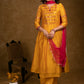 Party Wear Mango Chanderi Kurta Set with Fuchsia Pink Mirror Hand Work on Yoke, Sleeves & Palazzo - Dupatta Optional