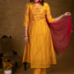 Party Wear Mango Chanderi Kurta Set with Fuchsia Pink Mirror Hand Work on Yoke, Sleeves & Palazzo - Dupatta Optional