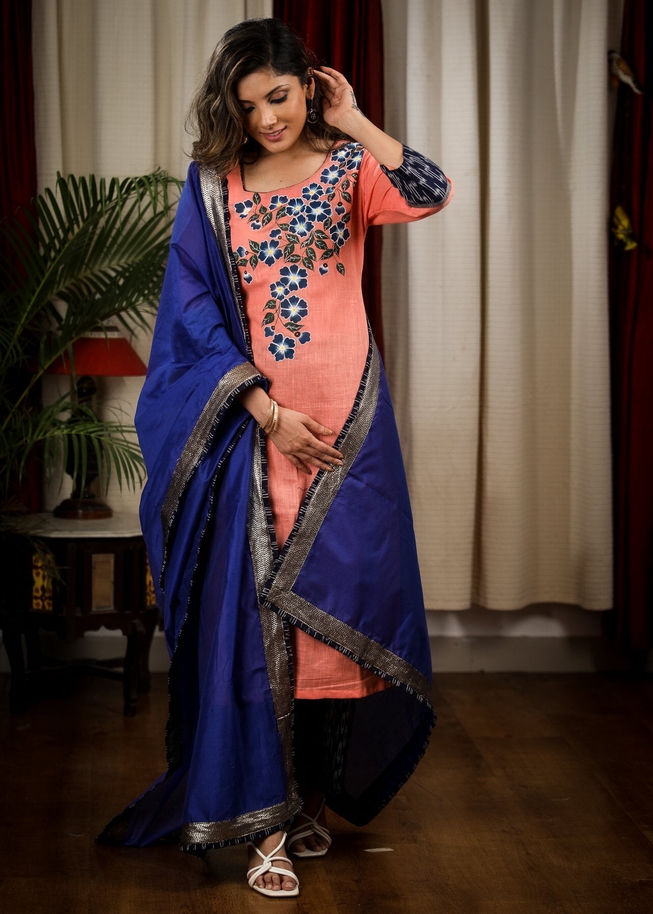 Graceful Blue Chanderi Dupatta with Ikat and Zari Combination