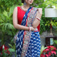 Graceful Indigo print Cotton saree with maroon Cotton Silk Pallu and Madhubani border