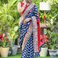 Graceful Indigo print Cotton saree with maroon Cotton Silk Pallu and Madhubani border