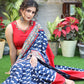 Graceful Indigo print Cotton saree with maroon Cotton Silk Pallu and Madhubani border