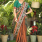 Standout brown Cotton saree with Ajrakh combination Pallu with Gorgeous Ikaat border