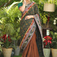 Standout brown Cotton saree with Ajrakh combination Pallu with Gorgeous Ikaat border