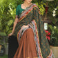 Standout brown Cotton saree with Ajrakh combination Pallu with Gorgeous Ikaat border