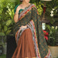 Standout brown Cotton saree with Ajrakh combination Pallu with Gorgeous Ikaat border