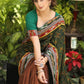 Standout brown Cotton saree with Ajrakh combination Pallu with Gorgeous Ikaat border