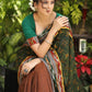 Standout brown Cotton saree with Ajrakh combination Pallu with Gorgeous Ikaat border